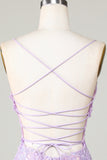 Bling Bodycon Spaghetti Straps Corsé púrpura Vestido de bienvenida con espalda entrecruzada