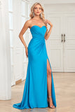 Sirena Escote Corazón Vestido de Fiesta Azul