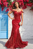 Sirena Fuera del Hombro Borgoña Corsé Vestido de Fiesta