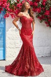 Sirena Fuera del Hombro Borgoña Corsé Vestido de Fiesta