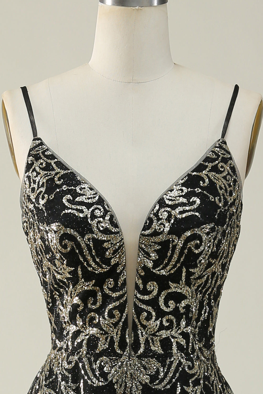 Negro Dorado Tirantes de Espagueti Vestido de Fiesta