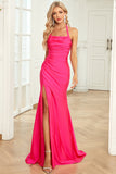 Sirena Halter Fucsia Vestido de Fiesta