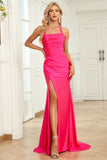 Sirena Halter Fucsia Vestido de Fiesta