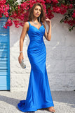 Tirantes de Espagueti Sirena Azul Vestido de Fiesta Con Espalda Abierta