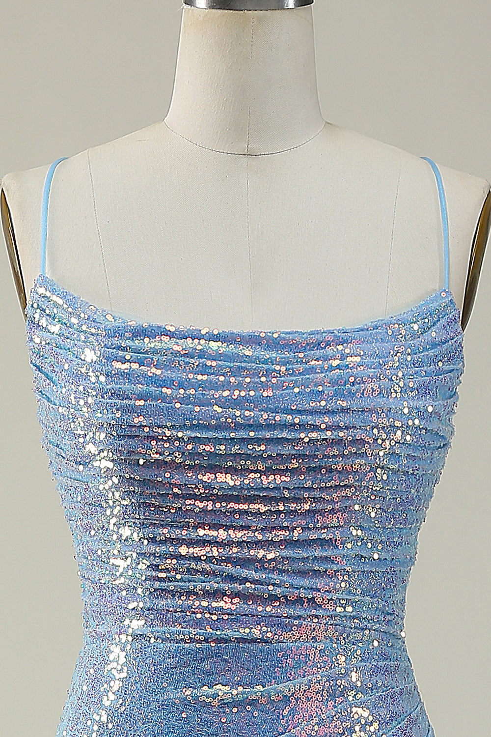 Correas de Espagueti Lentejuelas Azul Vestido de Fiesta Sirena