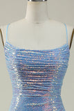 Correas de Espagueti Lentejuelas Azul Vestido de Fiesta Sirena