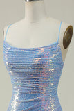 Correas de Espagueti Lentejuelas Azul Vestido de Fiesta Sirena