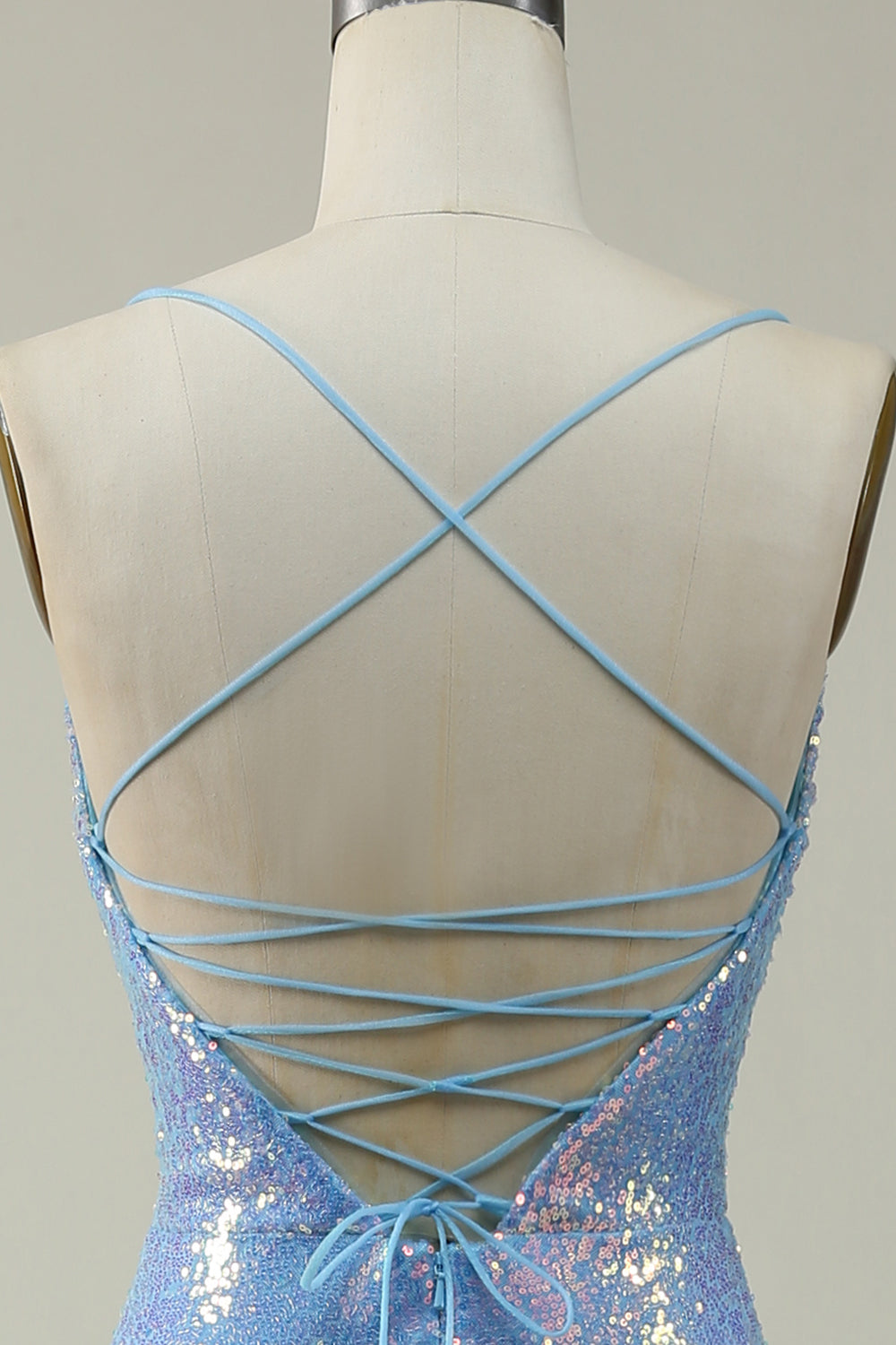 Correas de Espagueti Lentejuelas Azul Vestido de Fiesta Sirena
