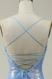Correas de Espagueti Lentejuelas Azul Vestido de Fiesta Sirena