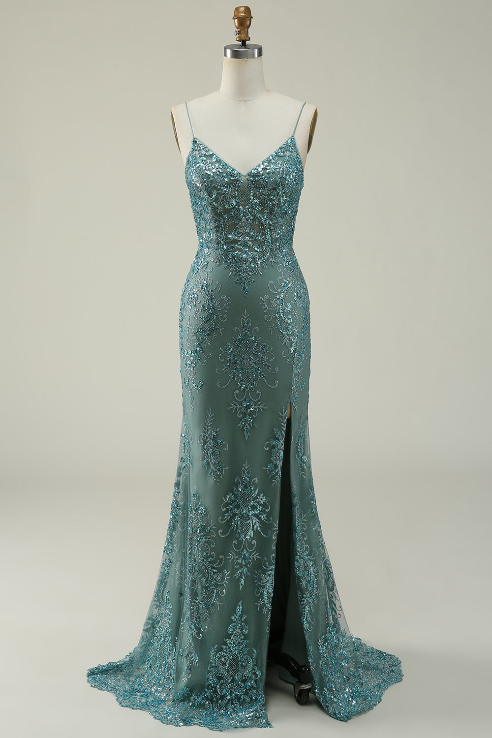 Tirantes de Espagueti Verde Vestido de Fiesta