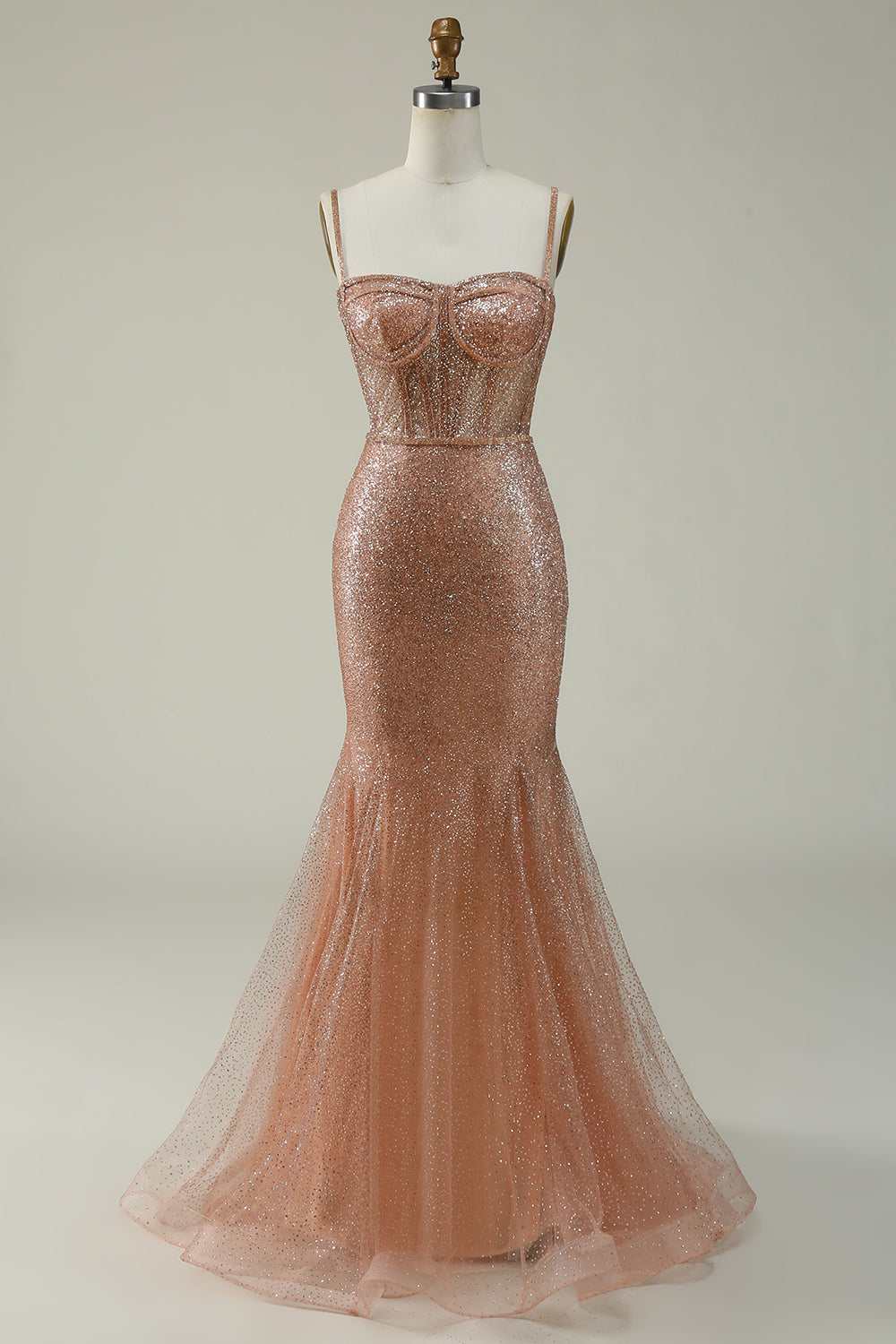 Sirena Tirantes de Espagueti Blush Vestido de Fiesta