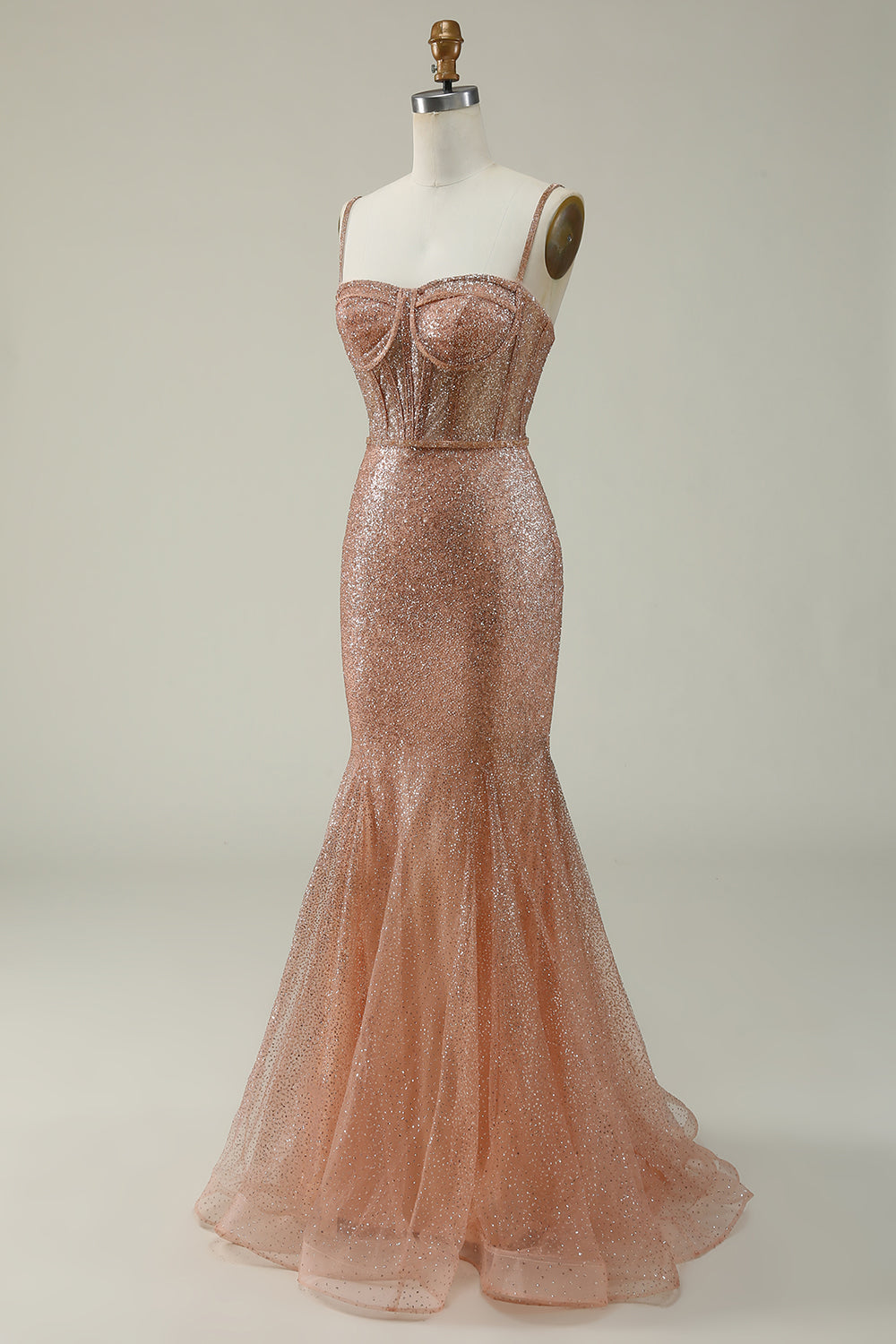 Sirena Tirantes de Espagueti Blush Vestido de Fiesta