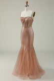 Sirena Tirantes de Espagueti Blush Vestido de Fiesta