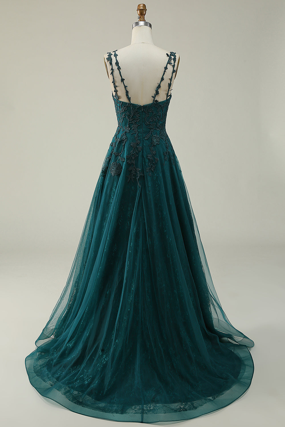 Correas de Espagueti Verde Oscuro Vestido de Gradaución Con Apliques
