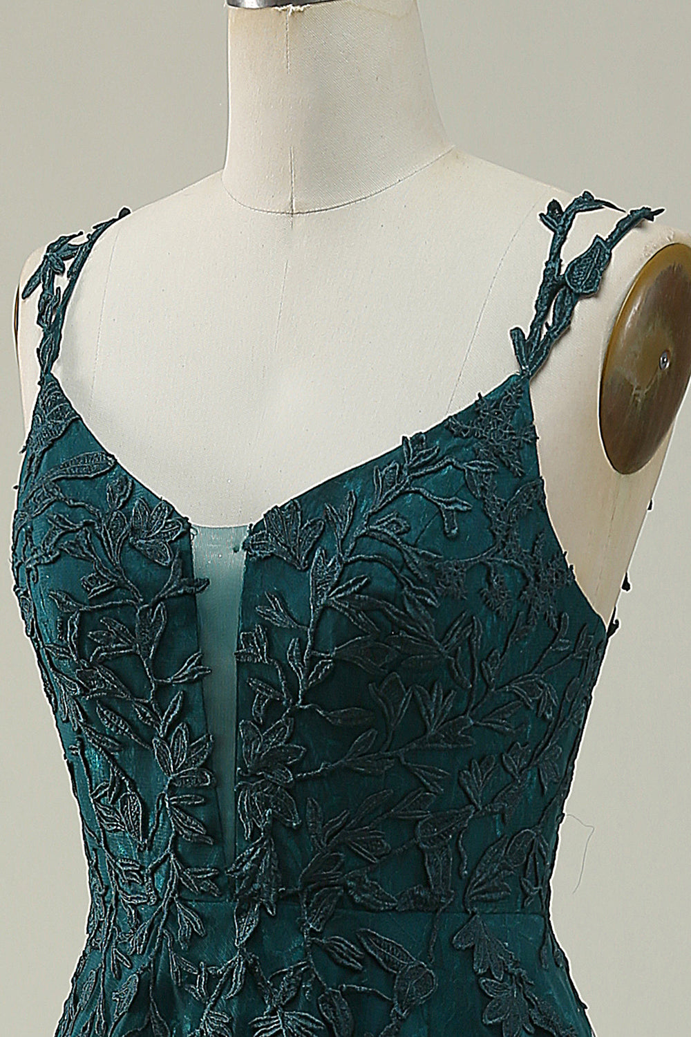 Correas de Espagueti Verde Oscuro Vestido de Gradaución Con Apliques