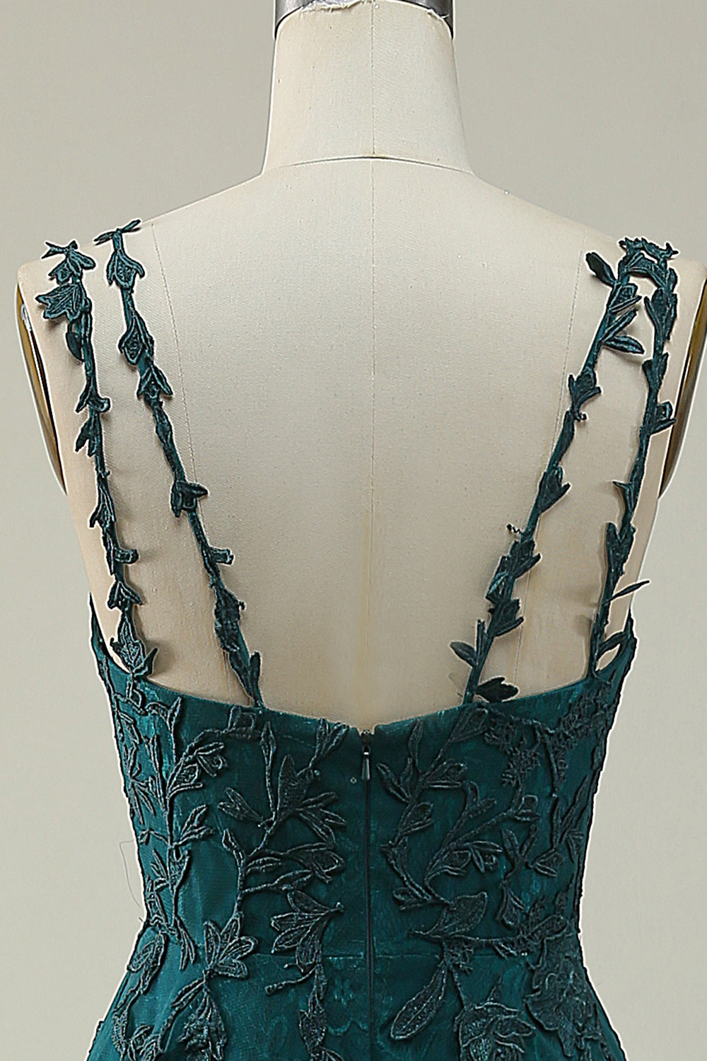 Correas de Espagueti Verde Oscuro Vestido de Gradaución Con Apliques