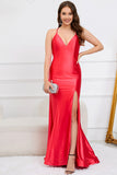 Cuello en V Sin Mangas Vestido de Fiesta Rojo