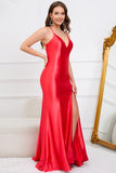 Cuello en V Sin Mangas Vestido de Fiesta Rojo