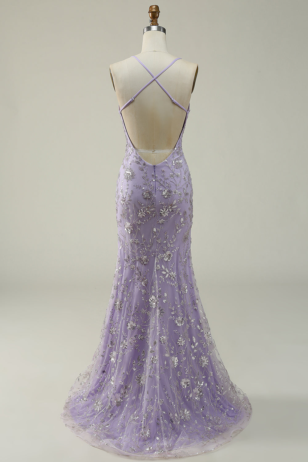 Sirena Tirantes de Espagueti Púrpura Vestido de Fiesta Con Abalorios