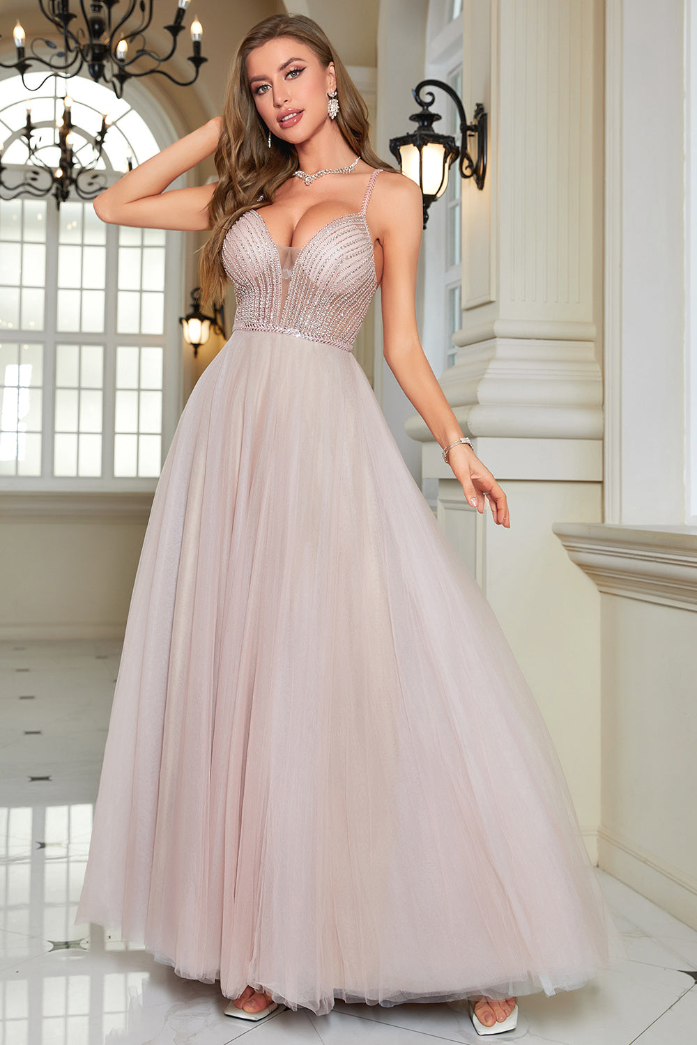 Vestido Formal Con Cuentas A-Línea Sin Espalda