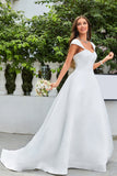Simple Ivory Satin A-Line Vestido de novia