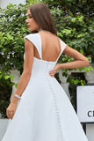 Simple Ivory Satin A-Line Vestido de novia