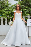 Simple Ivory Satin A-Line Vestido de novia