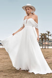 Off The Shoulder Ivory Boho Chiffon Ruched A Line Vestido de novia