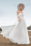 Off The Shoulder Ivory Boho Chiffon Ruched A Line Vestido de novia