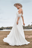 Off The Shoulder Ivory Boho Chiffon Ruched A Line Vestido de novia