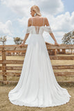 Off The Shoulder Ivory Boho Chiffon Ruched A Line Vestido de novia