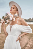 Off The Shoulder Ivory Boho Chiffon Ruched A Line Vestido de novia
