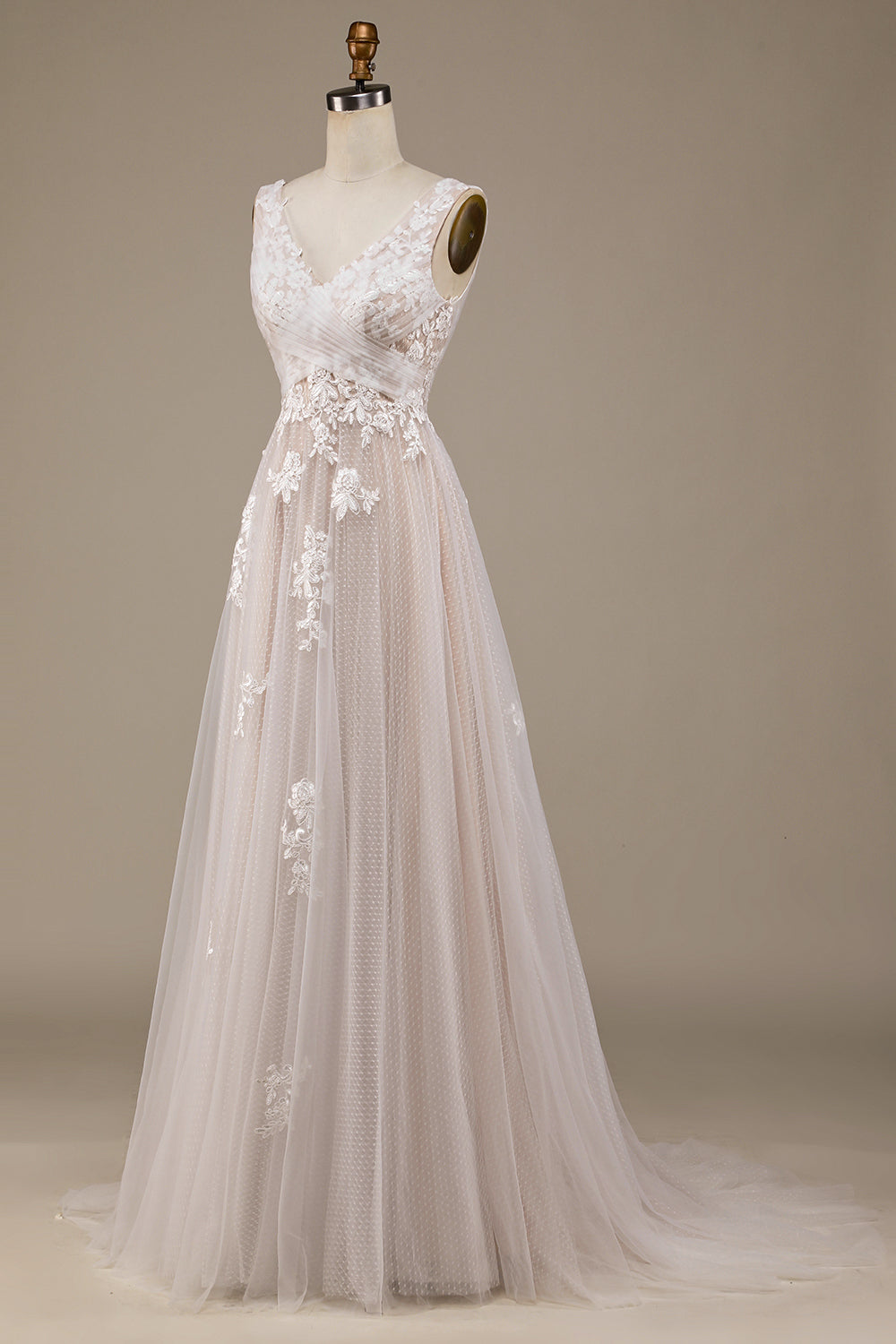 Vestido de novia Apricot Tulle Sweep Train con encaje