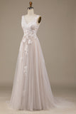 Vestido de novia Apricot Tulle Sweep Train con encaje