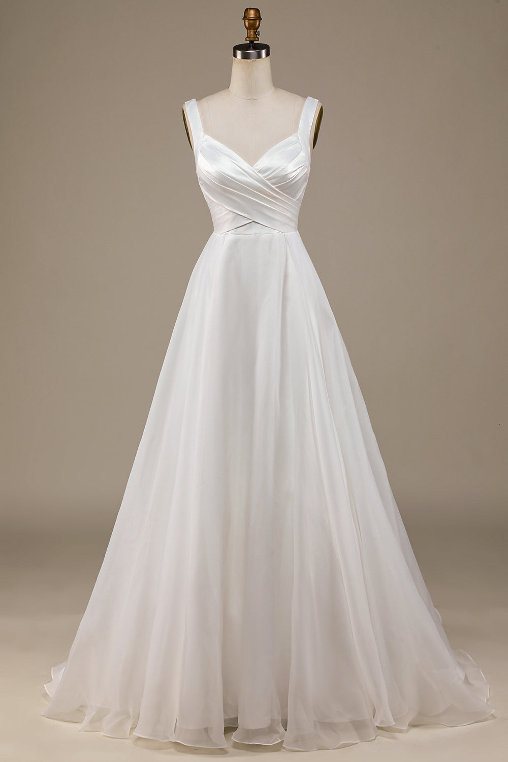 Simple Ivory Organza Scoop Neck Sweep Train A Line Vestido de novia