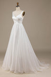 Simple Ivory Organza Scoop Neck Sweep Train A Line Vestido de novia