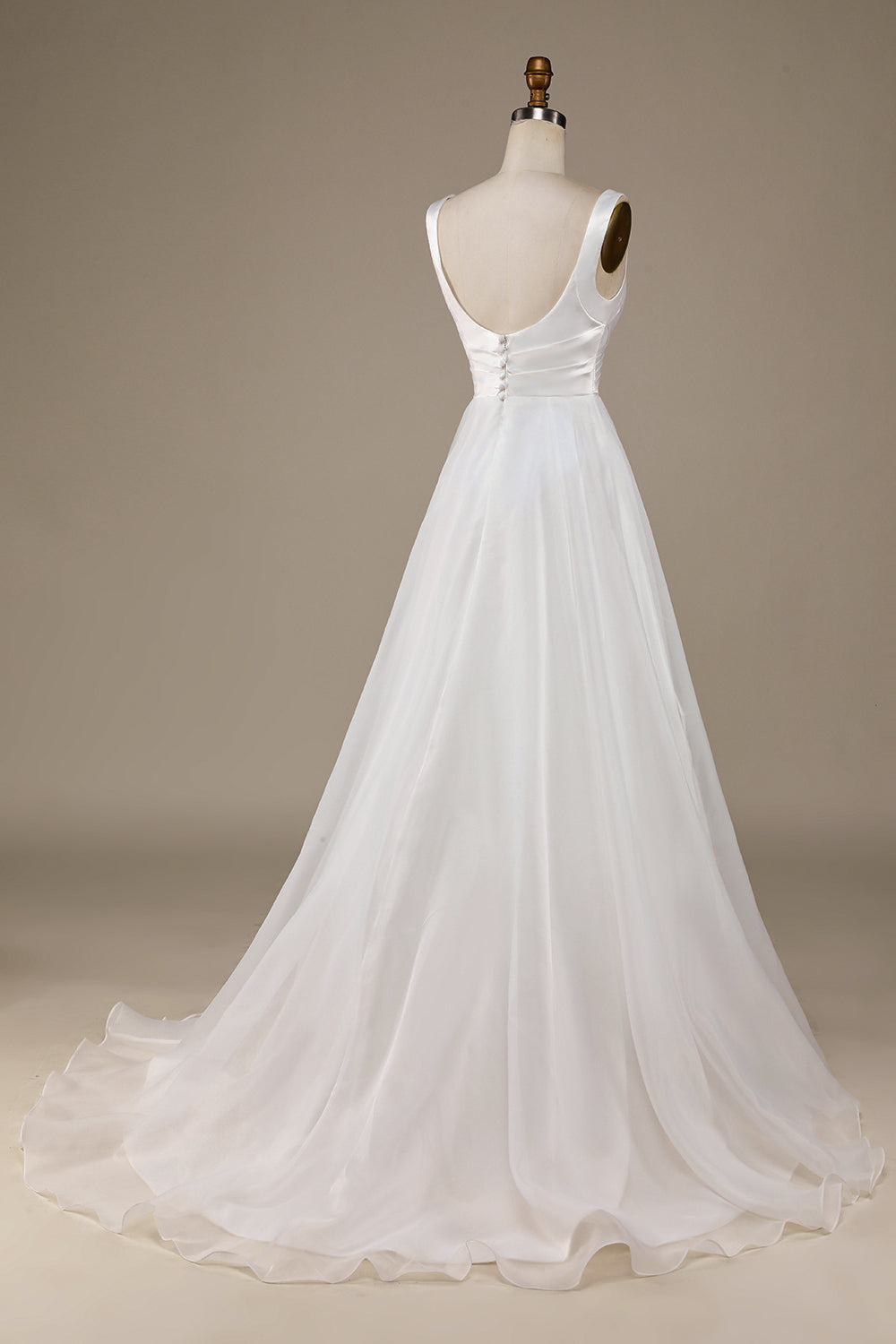 Simple Ivory Organza Scoop Neck Sweep Train A Line Vestido de novia