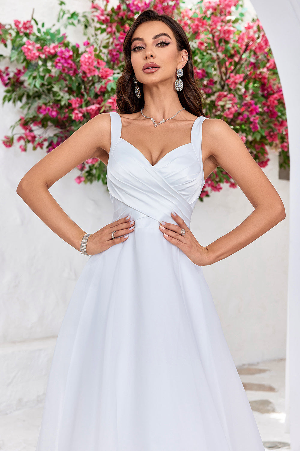 Simple Ivory Organza Scoop Neck Sweep Train A Line Vestido de novia