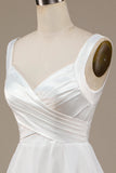 Simple Ivory Organza Scoop Neck Sweep Train A Line Vestido de novia