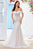 Cold Shoulder Tulle Corset Mermaid Vestido de novia con apliques