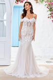 Cold Shoulder Tulle Corset Mermaid Vestido de novia con apliques