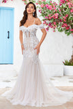 Cold Shoulder Tulle Corset Mermaid Vestido de novia con apliques
