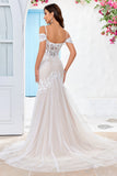 Cold Shoulder Tulle Corset Mermaid Vestido de novia con apliques