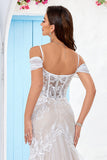 Cold Shoulder Tulle Corset Mermaid Vestido de novia con apliques