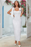 Vestido de novia simple de marfil hasta el tobillo