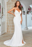Simple Ivory Mermaid Sweep Train Vestido de novia