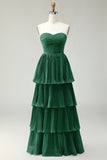 Vestido de dama de honor largo plisado sin tirantes de color rosa rubor