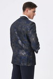 Chal de jacquard azul marino oscuro con solapa Blazer de fiesta para hombre