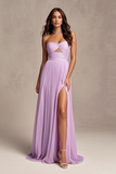 Vestido de fiesta plisado plisado sin tirantes lavanda con abertura
