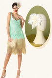 Verde Lentejuelas Flecos 1920s Gatsby Vestido Con Accesorios 20s Set